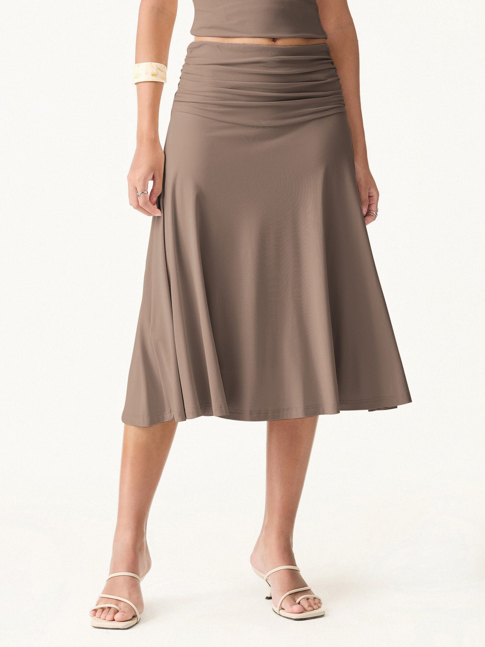 Flowy Side Ruched A-line Midi Skirt - Image 14