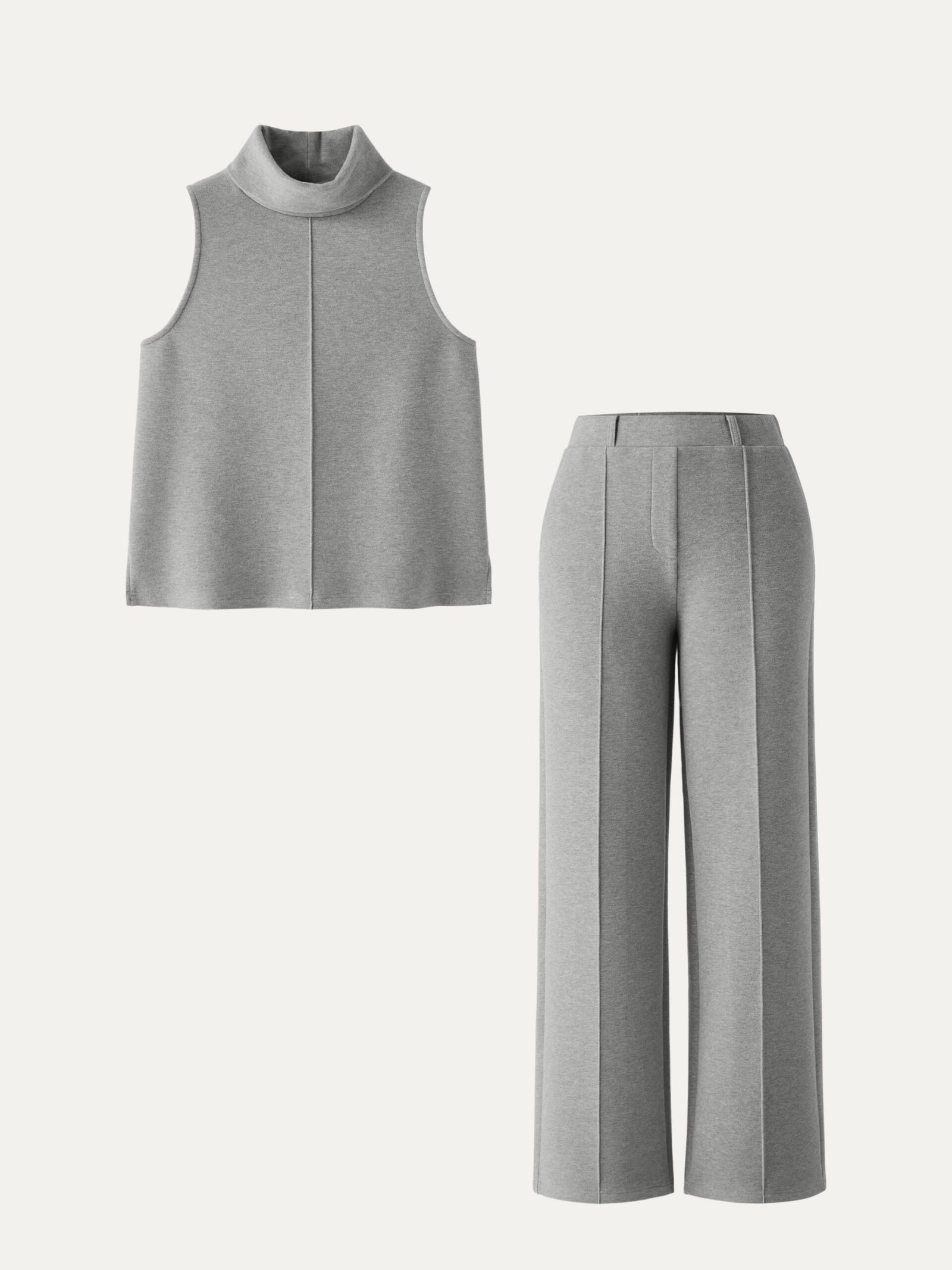 2Pcs Set Petite High Waisted Straight Leg Pant & Split Hem Top - Image 3