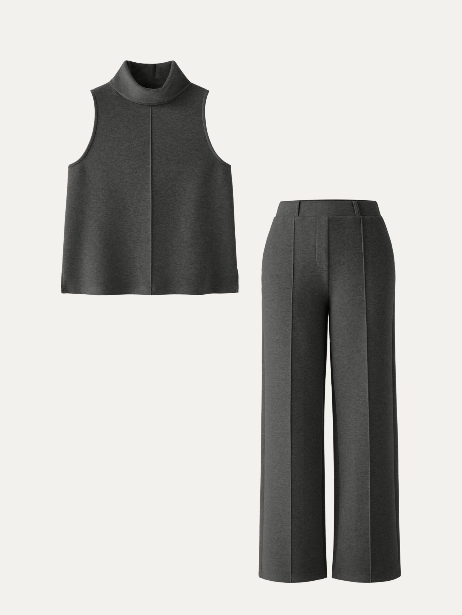 2Pcs Set Petite High Waisted Straight Leg Pant & Split Hem Top - Image 4