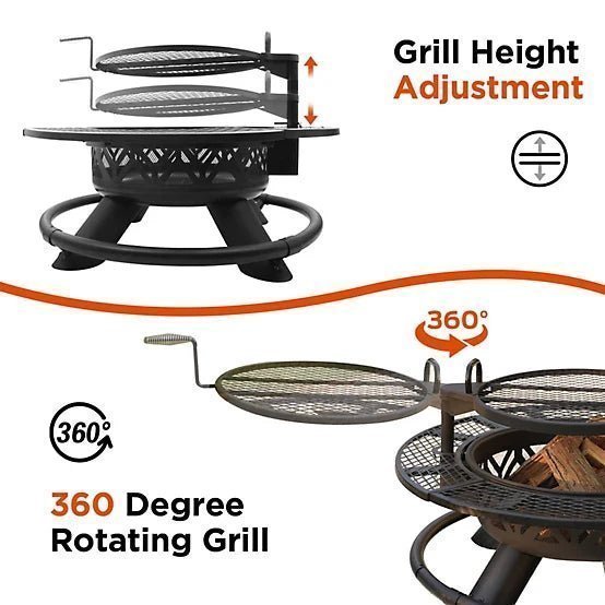 Red Mountain Valley 47 in. Wood-Burning Fire Pit with Adjustable BBQ Grate, Geometric - Image 2