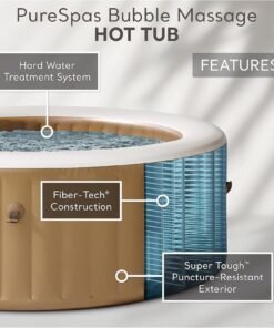 Intex: PureSpa: Sahara Tan Inflatable Hot Tub Set – 6 Person – 85″ Round Outdoor Heated Bubble Spa, Jet Massage, Cover, Hard Water Treatment System
